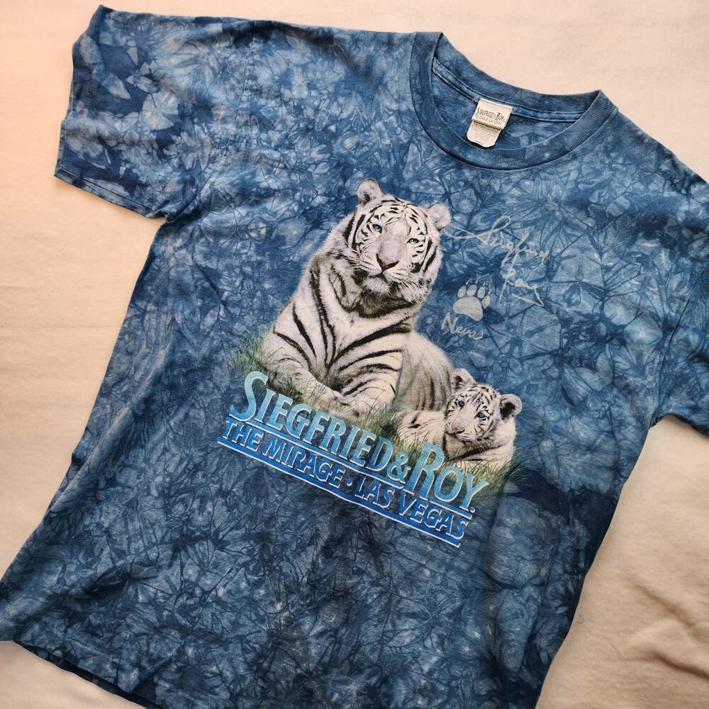 Siegfried & Roy Blue Tie Dye Mirage Las Vegas T-Shirt Single Stitch Lg Made USA
